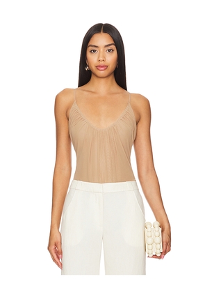 L'AGENCE Gelina Ruched Bodysuit in Tan. Size S. Also in M, XL, XS.
