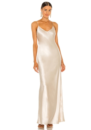 L'AGENCE Serita Maxi V-Neck Bias Dress in Metallic Neutral. Size 2. Also in 4.