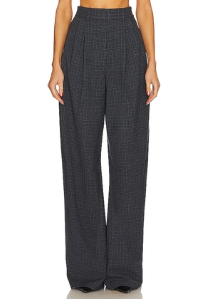 L'Academie The High Waist Pleated Plaid Trouser in Grey. Size M. Also in XXS, XS, S.