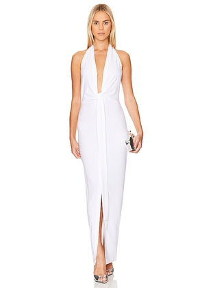Norma Kamali Tie Front Halter Gown in White. Size XL. Also in L.