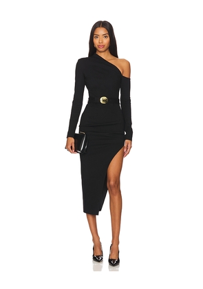NICHOLAS Shiloh Asymmetrical Cold Shoulder Midi Dress in Black. Size 4. Also in 2.