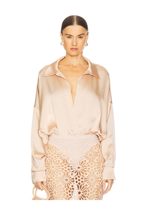 Norma Kamali Oversized Boyfriend Shirt Bodysuit in Nude. Size XS. Also in S, M.