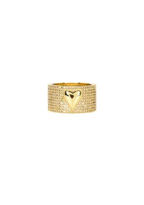 Mazin Jewels Pave Heart Barrel Ring in Metallic Gold. Size 6. Also in 8.