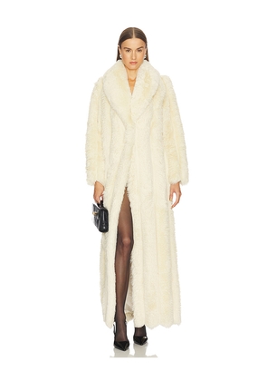 LOBA Luciana Faux Fur Maxi Coat in Cream. Size S. Also in M, L.