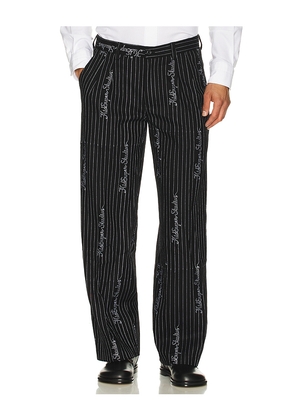 KidSuper Embroidered Ks Pinstripe Suit Bottom in Black. Size S. Also in M, L, XL/1X.