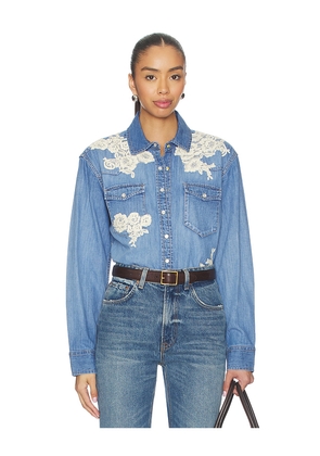 LoveShackFancy Kelith Shirt in Blue. Size S. Also in XL, XXS, XS, M.