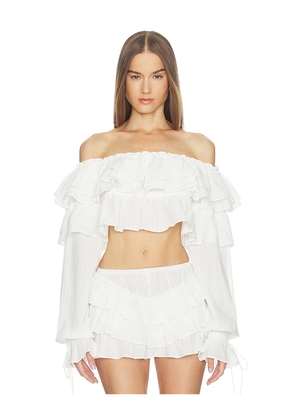 LOBA Iliana Ruffle Top in White. Size XS. Also in XXS, S, M, L, XL.