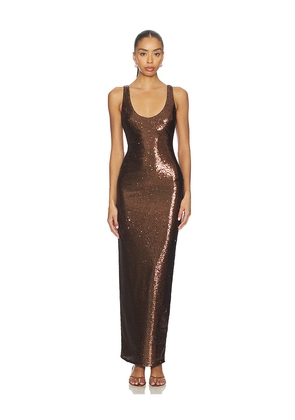 NBD Janhvi Maxi Dress in Chocolate. Size M. Also in XXS, S, L, XL.