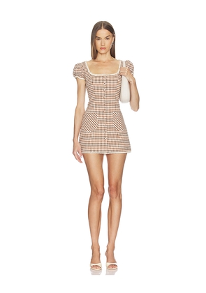 LOBA Annie Gingham Mini Dress in Brown,White. Size XXS. Also in XS, S, M, L, XL.