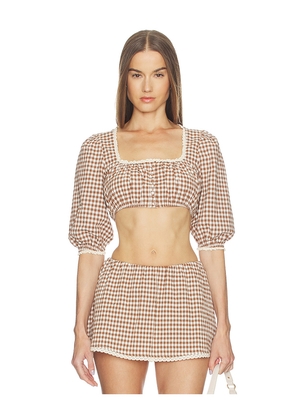 LOBA Ann Gingham Top in Brown,White. Size XXS. Also in XS, S, M, L, XL.