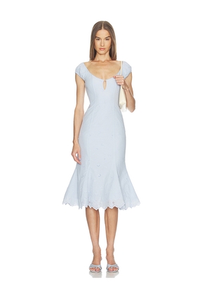 LOBA Bonita Eyelet Midi Dress in Baby Blue. Size XXS. Also in XS, S, M, L, XL.