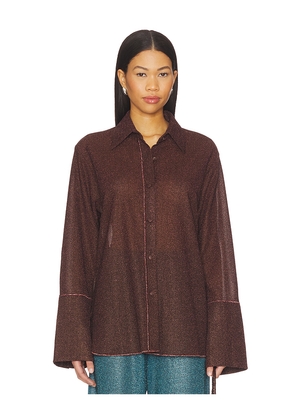 Oseree Lumiere Sleeves Shirt in Brown. Size S-M. Also in M-L.