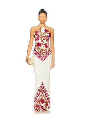 ROCOCO SAND Bias Halter Maxi Dress in Ivory. Size M. Also in L.