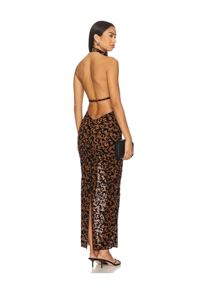 POSTER GIRL Mesh Halter Dress in Brown. Size S. Also in L.