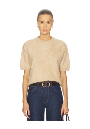 Soft Goat Brushed Short Sleeve Top in Tan. Size S. Also in M.