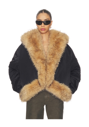 ROTATE Faux Fur Collar Bomber Jacket in Black. Size 34. Also in 36.