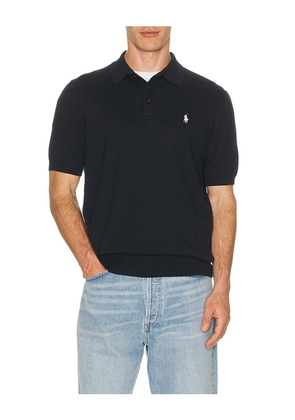 Polo Ralph Lauren Short Sleeve Cotton Placket Pullover Sweater in Navy. Size S. Also in L, M, XL/1X, XXL/2X.