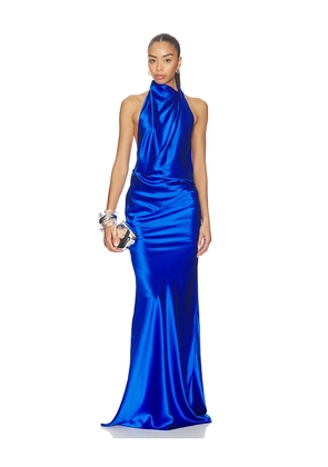 The Sei Halter Drape Bias Gown in Blue. Size 2. Also in 6.