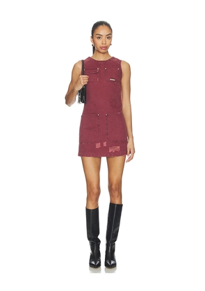 PRIVATE POLICY Distressed Canvas Dress in Burgundy. Size XS. Also in S, M, L.