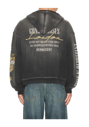 REPRESENT x Guns N' Roses Cross Zip Through Hoodie in Black. Size S. Also in M, L, XL/1X.