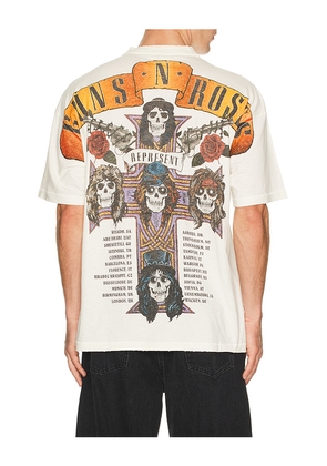 REPRESENT x Guns N' Roses Tour T-Shirt in White. Size S. Also in M, L, XL/1X.
