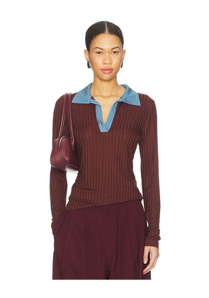 Rag & Bone Natalia Colorblock Long Sleeve Polo in Chocolate. Size S. Also in XS.