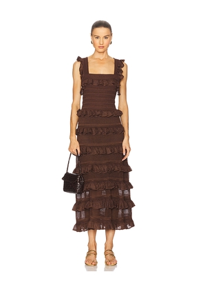 Zimmermann Lace Frill Midi Dress in Chocolate. Size 3/L. Also in 0/XS.