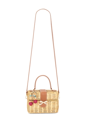 self-portrait Rattan Cherry Charm Mini Basket Bag in Neutral,Tan.