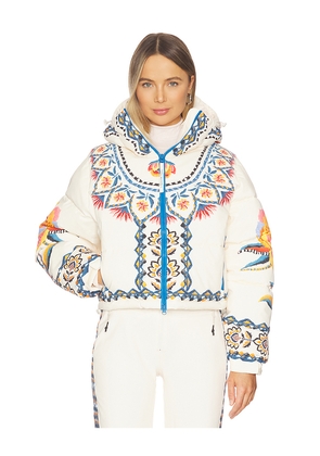 Whitespace x FARM Rio Cropped Puffer Jacket in Cream. Size XS. Also in S.