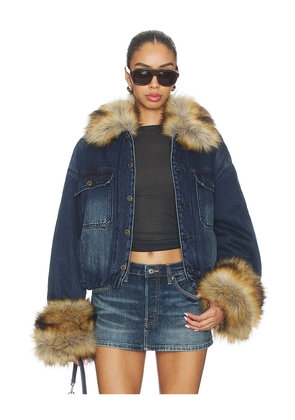 WE11DONE Faux Fur Denim Jacket in Blue. Size S. Also in XS.