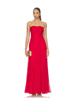 AMUR Elea Asymmetrical Pleated Gown in Red. Size 00. Also in 0, 4, 6, 8, 10, 12.