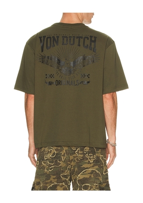 Von Dutch Originals Eagle Boxy Crop Tee in Olive. Size S. Also in M, L, XL/1X.