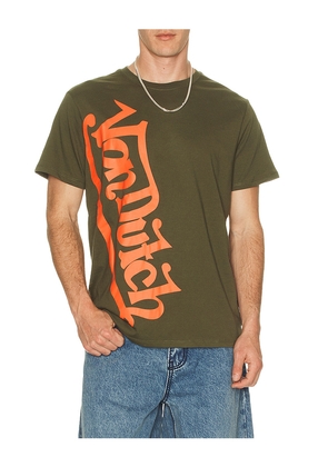 Von Dutch Vertical Logo Tee in Olive. Size S. Also in M, L, XL/1X.