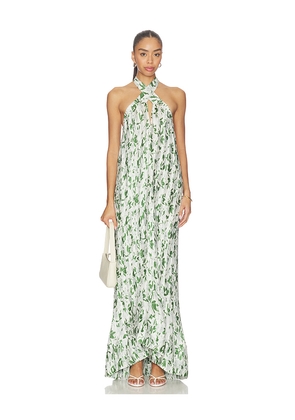 Verandah Cross Front Plisse Gown in Green,White. Size S. Also in XS, M, XL.