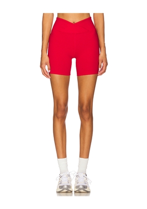 YEAR OF OURS Ribbed V Waist Biker Short in Red. Size XL. Also in S.