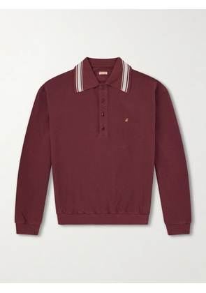 KAPITAL - Box Striped Embroidered Cotton-Piqué Polo Shirt - Men - Burgundy - 1