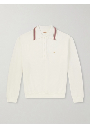 KAPITAL - Box Striped Embroidered Cotton-Piqué Polo Shirt - Men - White - 1