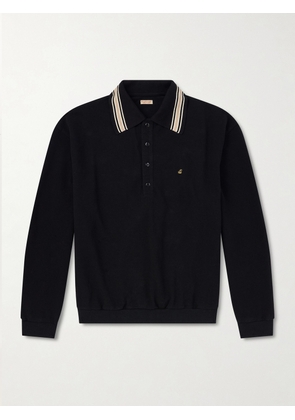 KAPITAL - Box Striped Embroidered Cotton-Piqué Polo Shirt - Men - Black - 1