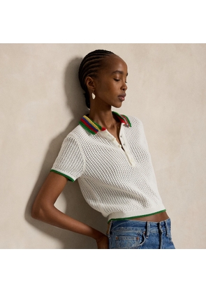 Striped-Collar Pointelle Polo Shirt