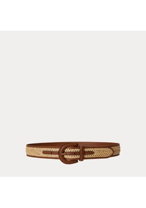 Wide Straw-Leather Crescent-Buckle Belt
