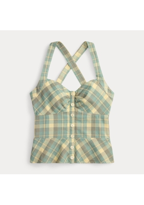 Plaid Twill Button-Front Top