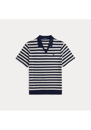 Striped Pointelle-Ribbed Polo Shirt
