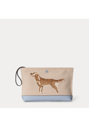 Large Canvas Dog-Embroidered Pouch