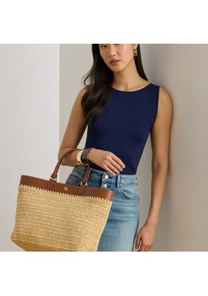 Leather-Trim Straw Large Kyla Tote Bag