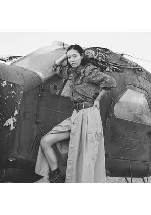 Button-Front Twill Skirt