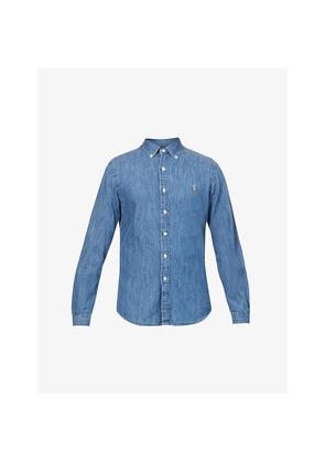 Mens Polo Ralph Lauren Long-Sleeved Button-Down Slim-Fit Cotton Chambray Shirt