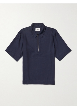 NN07 - Bruno 1808 LENZING™ ECOVERO™ and Linen-Blend Half-Zip Polo Shirt - Men - Blue - S