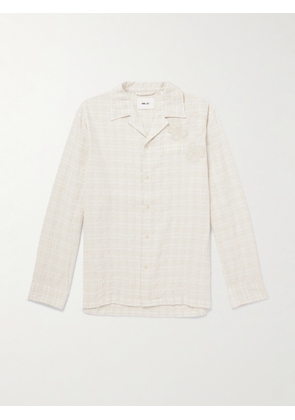 NN07 - Ben 50041 Camp-Collar Embroidered Checked Organic Cotton-Blend Shirt - Men - Neutrals - S