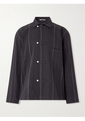 A Kind Of Guise - Matara Cropped Pinstriped Cotton and Linen-Blend Overshirt - Men - Black - S