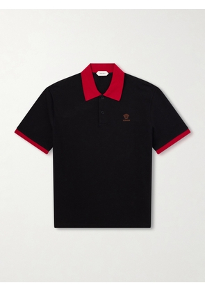 Versace - Logo-Embroidered Cotton-Piqué Polo Shirt - Men - Black - XS